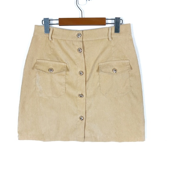 Vintage Corduroy Butter Yellow Mini Skirt with Gold Buttons Medium - Picture 2 of 7